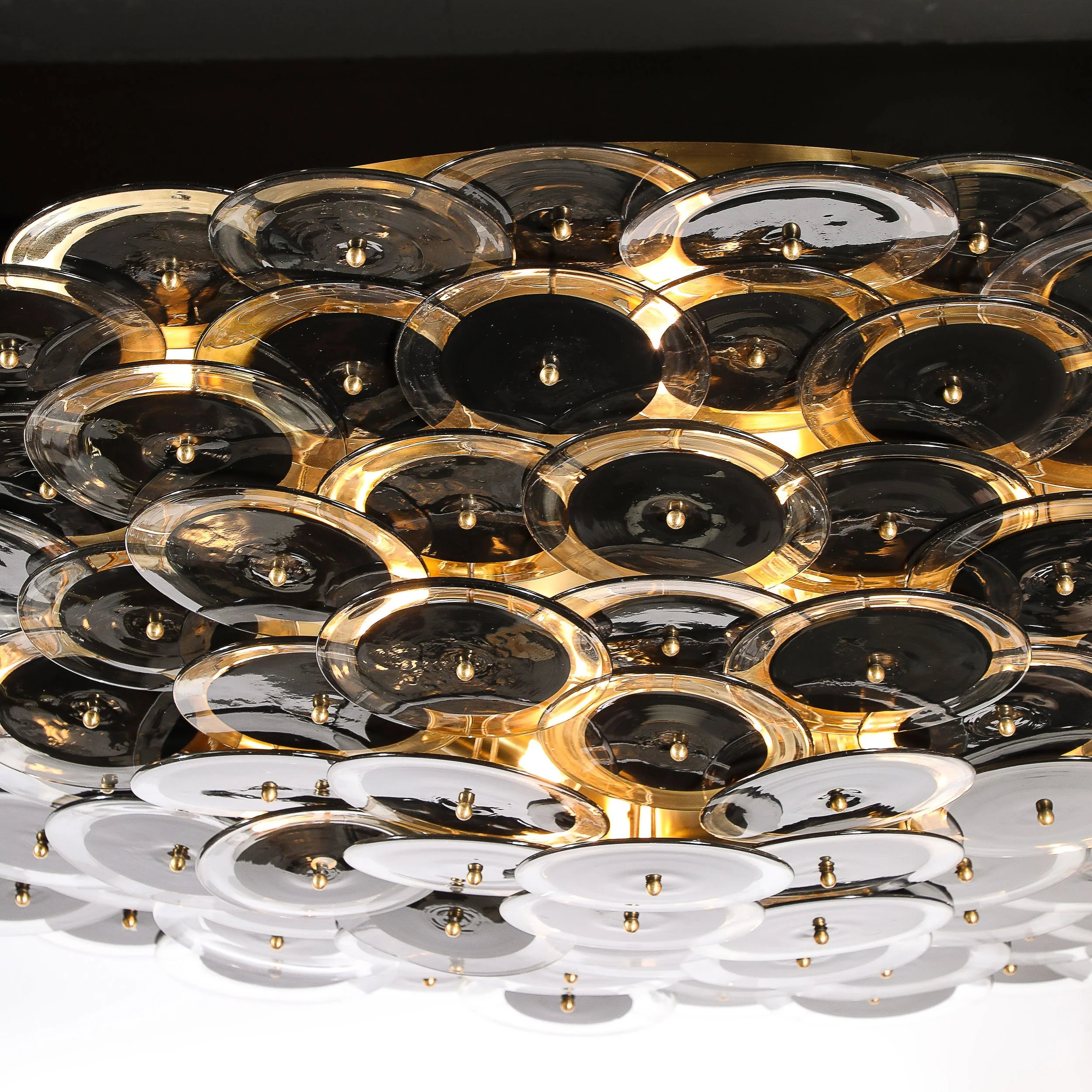 Flush Mount Murano Disc Chandelier in Black and Clear Glass